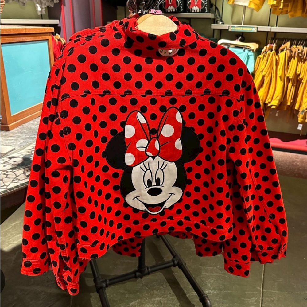 NEW Disney Jacket Womens Red Minnie Mouse Polka Dot Jean Denim Size Medium